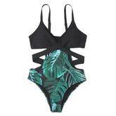 Palm Tree One-Piece Cross Strap Trikini